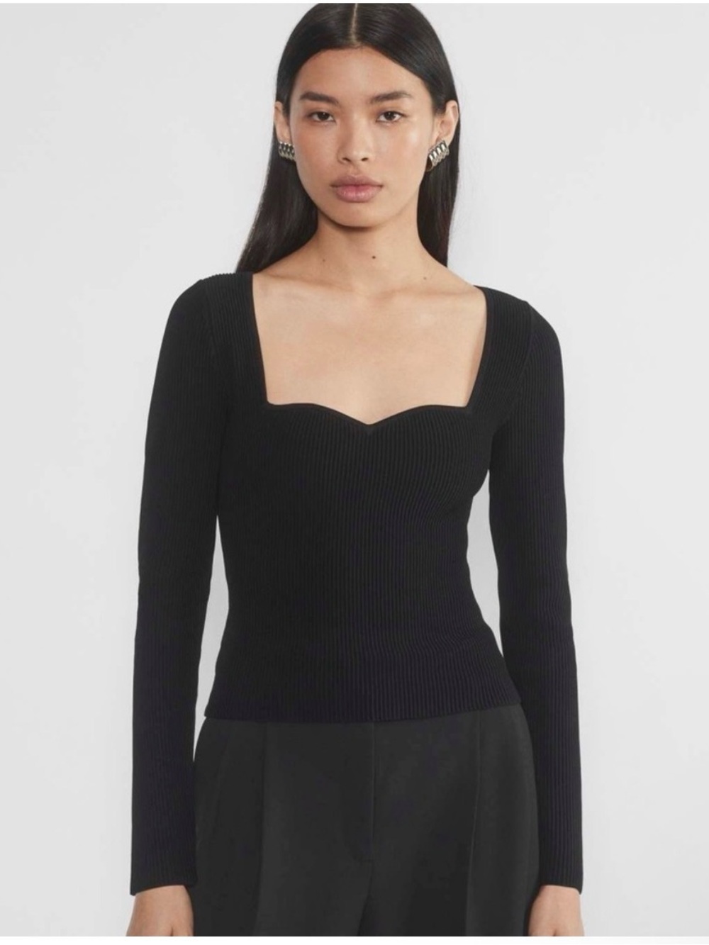 ARITZIA black Babaton Sculpt Knit Sweetheart Longs sleeve top ribbed size S